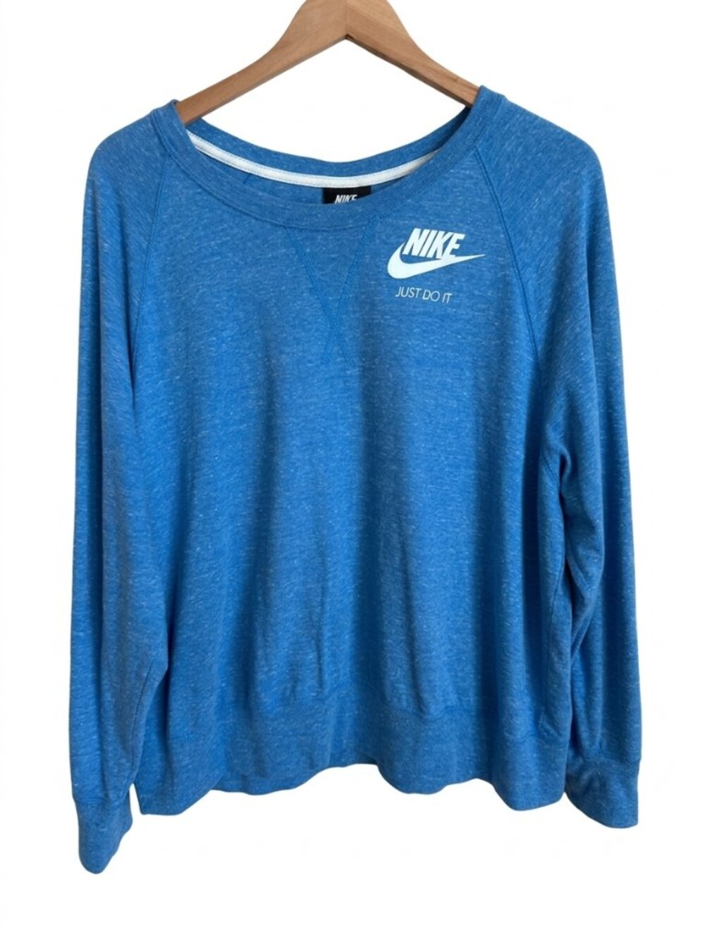 Nike Just Do It Logo Sweatshirt Women's 2X Plus Size Blue Raglan Crewneck Lounge
